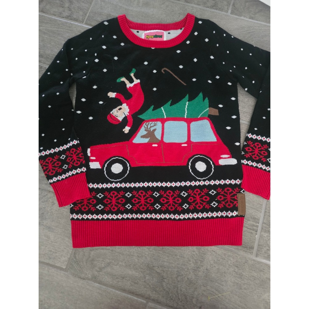 Tipsy Elves Womens Funny Santa Christmas Sweater XS Holiday Fair Isle Reindeer